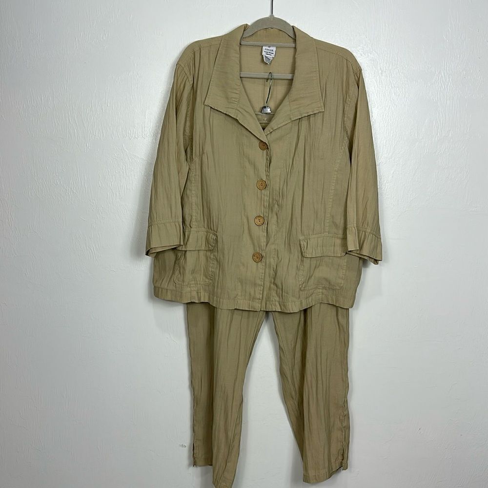 Focus Casual Lifestyle Beige Khaki Gauze 2 Piece Pant Set Size XL